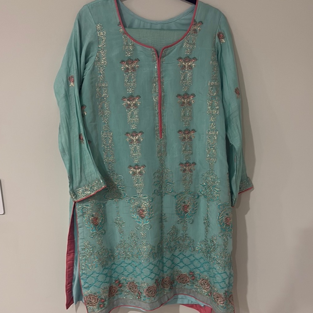 Indian Pakistani Teal Embroidered 3 pc